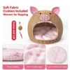 Rattan Cave Cat Bed, Cute Pig Shaped Covered Pet House
