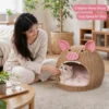 Rattan Cave Cat Bed, Cute Pig Shaped Covered Pet House
