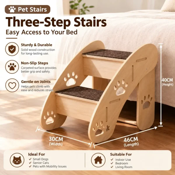 副图4 (4) Wooden Pet Stairs with Anti-Slip Steps
