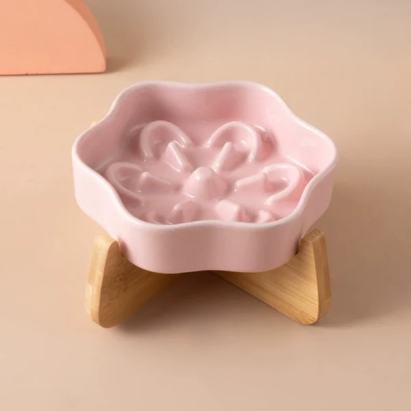 副图5 (3) Ceramic Slow Feeder Pet Bowl with Bamboo Stand
