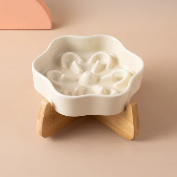 副图6 Ceramic Slow Feeder Pet Bowl with Bamboo Stand