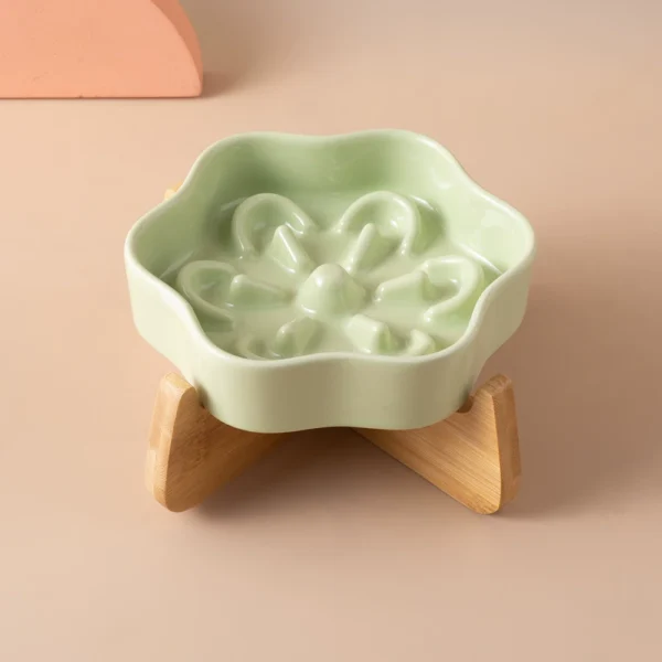 副图8 Ceramic Slow Feeder Pet Bowl with Bamboo Stand