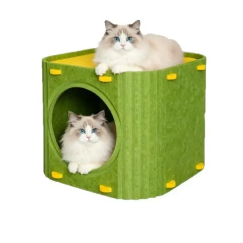 主图 (32) Felt Cat Cave Bed, Foldable Cube Cat House, Indoor Covered Cat Hideout