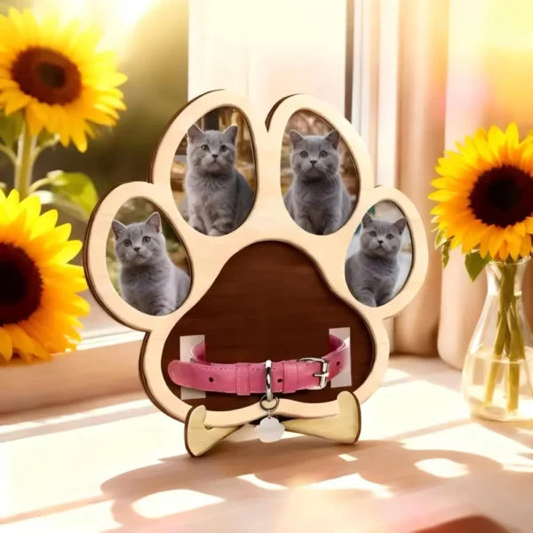 Pet Memorial Paw Print Frame | Wooden Tabletop Photo Keepsake