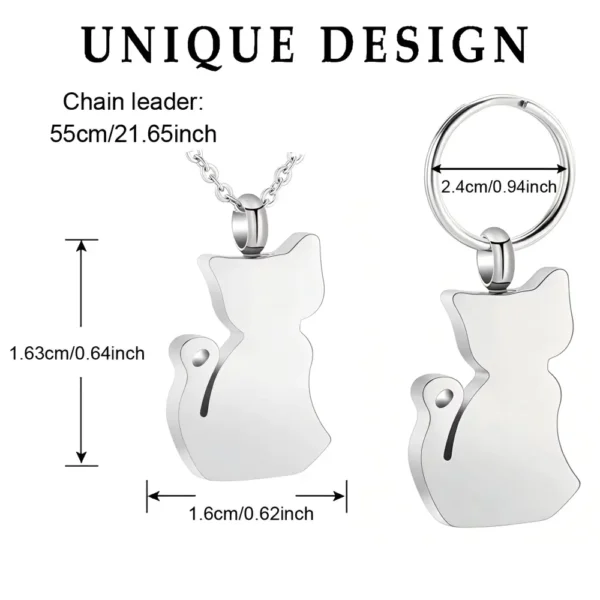 副图2 (56) Cat Cremation Urn Necklace | Stainless Steel Pet Ashes Keepsake