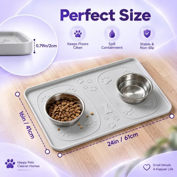 Silicone Dog Feeding Mat, Waterproof Non Slip Pet Bowl Mat