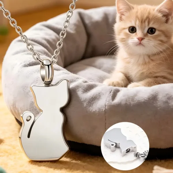 副图4 (50) Cat Cremation Urn Necklace | Stainless Steel Pet Ashes Keepsake