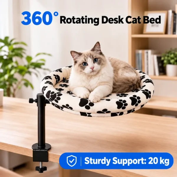 副图4 (61) 360° Rotating Adjustable Desk Cat Bed with Washable Cushion